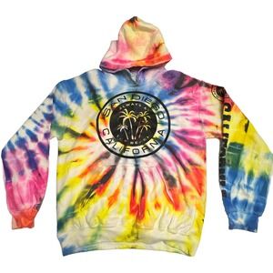 San Diego‎ California Tie Dye Hoodie Sweatshirt Mens Medium Palm Trees Colorful